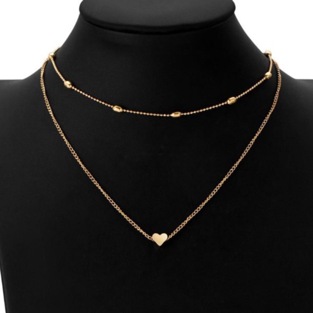 2 Layer Heart Necklace Gold Color - Picture 4 of 4